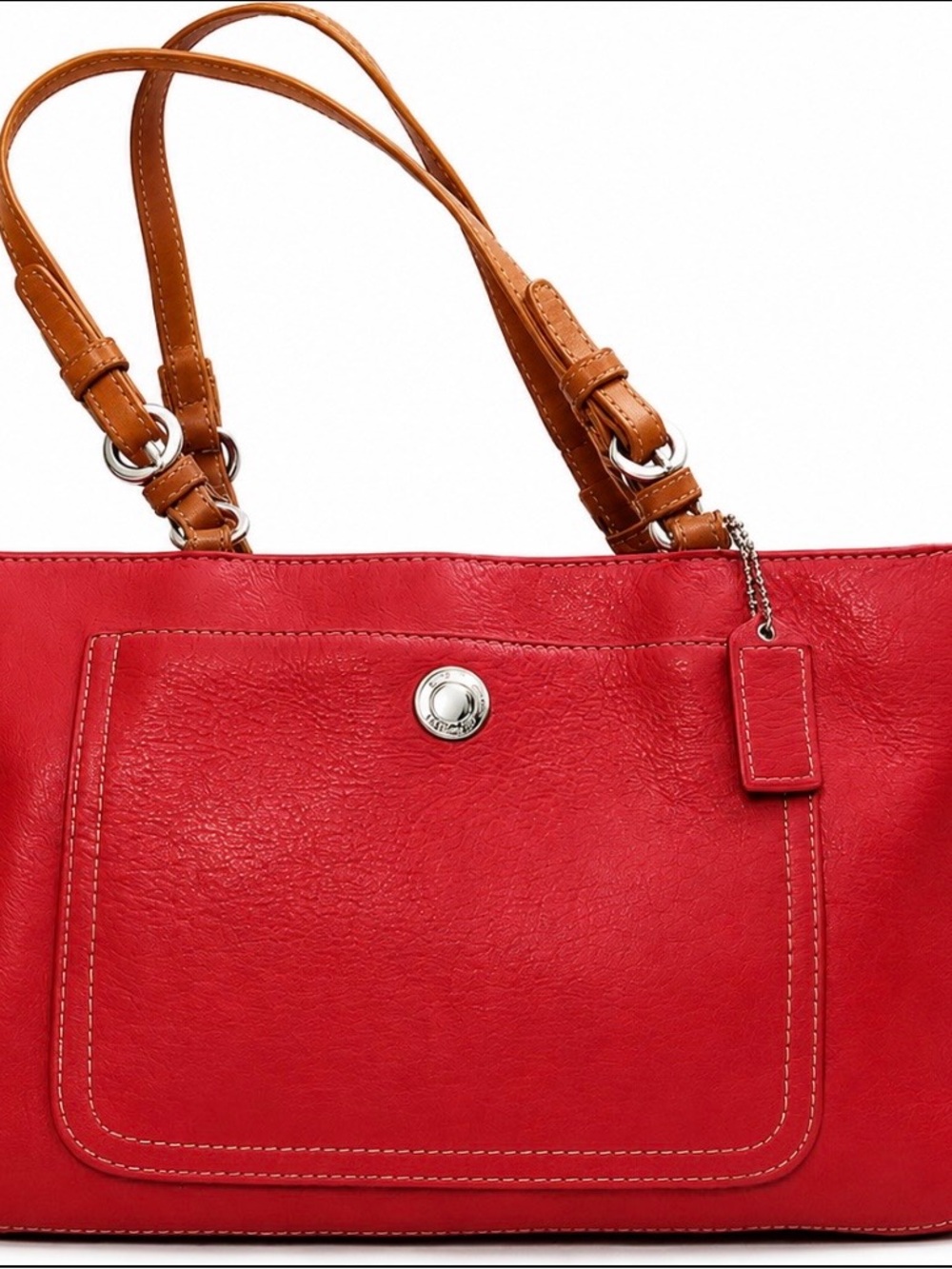 Coach Chelsea Red Pebbled Leather Handbag Purse Tan Handles